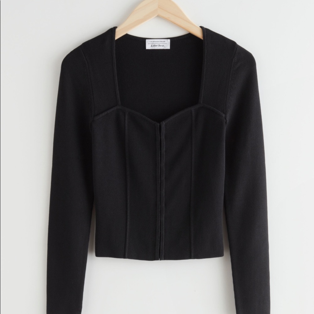 Other Stories square neck corset detail knit top in black